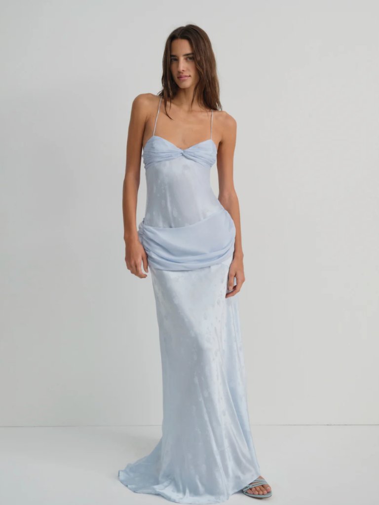 Nwt For Love And Lemons Daisy Maxi Gown Dress Baby Blue Silk Xs